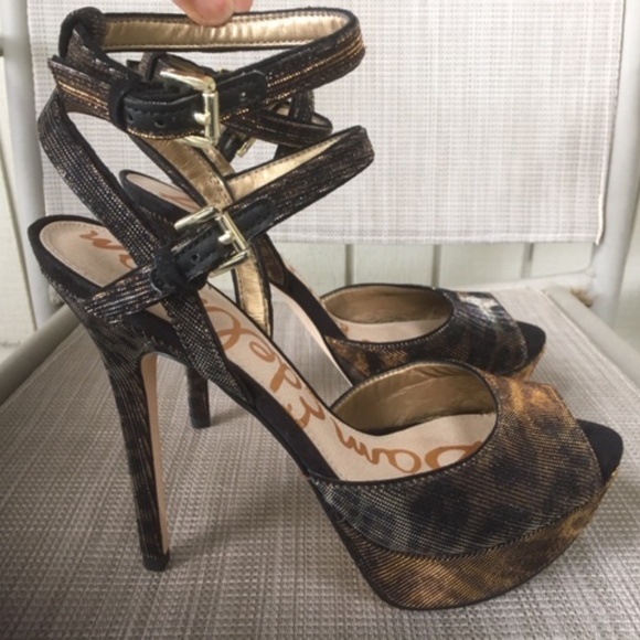 NEW Sam Edelman NADINE Black Bronze Animal Platform Heels - Picture 4 of 10